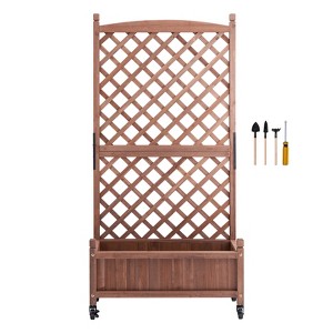 VEVOR Raised Garden Bed with Trellis, 30" x 13" x 61.4" Outdoor Raised Wood Planters with Drainage Holes, Free-Standing Trellis Planter Box, Walnut - 1 of 4