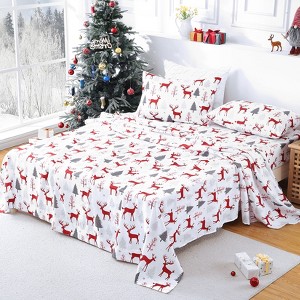 Christmas Sheets Queen, Soft Brushed Microfiber Bed Sheet Set, 16 Inches Deep Pocket Fitted Sheet,Flat Sheet & 2 Pillowcase Winter Holiday Sheets Set - 1 of 4