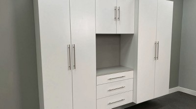 Black Laminated Composite Wall Mounted Storage Cabinet with Adjustable Shelves