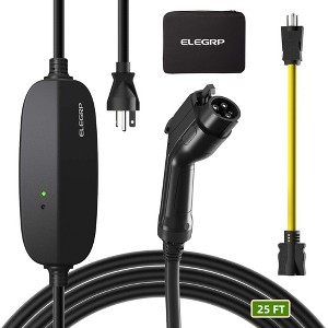 ELEGRP Level 1/2 EV Charger 16 Amp, Portable Electric Vehicle Charger 240V for BEVs/PHEVs with 25FT Cable,NEMA 6-20 & 5-15 Adapter - 1 of 1