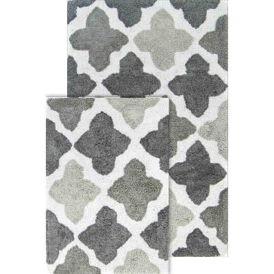 2pc Davenport Geometric Bath Rug Set Gray/White - Chesapeake