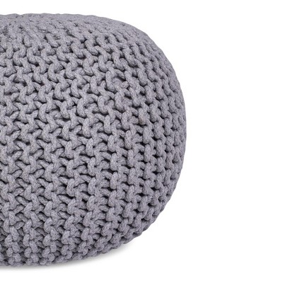 Moroccan Inspired Light Grey Knitted Round Pouf Ottoman