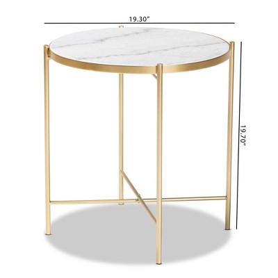 Maddock 19.3" Round White Marble and Gold Metal End Table