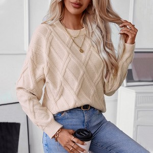 Sweaters for Women Crewneck Long Sleeve Cable Knit Solid Warm Pullover Sweater Tops - 1 of 4