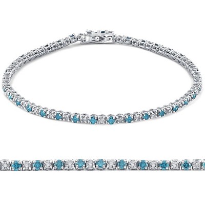 Pompeii3 1 1/2ct Blue and White Diamond Tennis Bracelet 14K White Gold