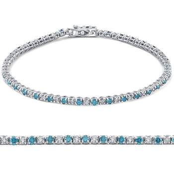Pompeii3 1 1/2ct Blue and White Diamond Tennis Bracelet 14K White Gold