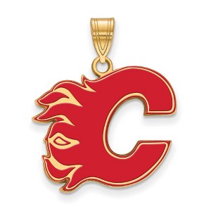 Black Bow Jewelry 14k Yellow Gold Plated Sterling Silver Calgary Flames NHL Large Pendant - 1 of 3