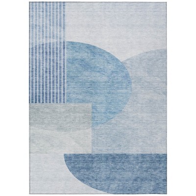 Navy Blue And Sky Blue Geometric Washable Indoor Outdoor Area Rug