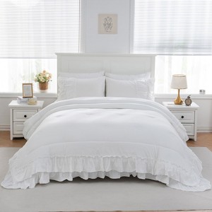 Boho Ruffle Comforter Set – 3-Piece Shabby Chic Bedding with Double-Layer Hand-Sewn Ruffles, Soft Microfiber Quilt for All Seasons - 1 of 4