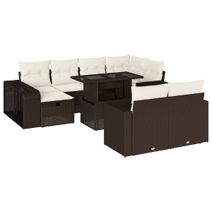 vidaXL Garden Sofa Set Brown, Cream White - 1 of 4