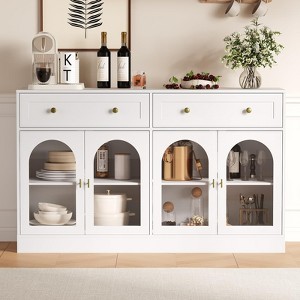 55 Inch Sideboard Buffet Cabinet with 4 Acrylic Doors and 2 Drawers, Wooden Kitchen Cabinet, Console Table for Living Room, Dining Room, Entryway - 1 of 4