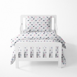 Bacati - Little Sailor Girls Whales/Boats Muslin 4 pc Toddler Bedding Set - 1 of 4