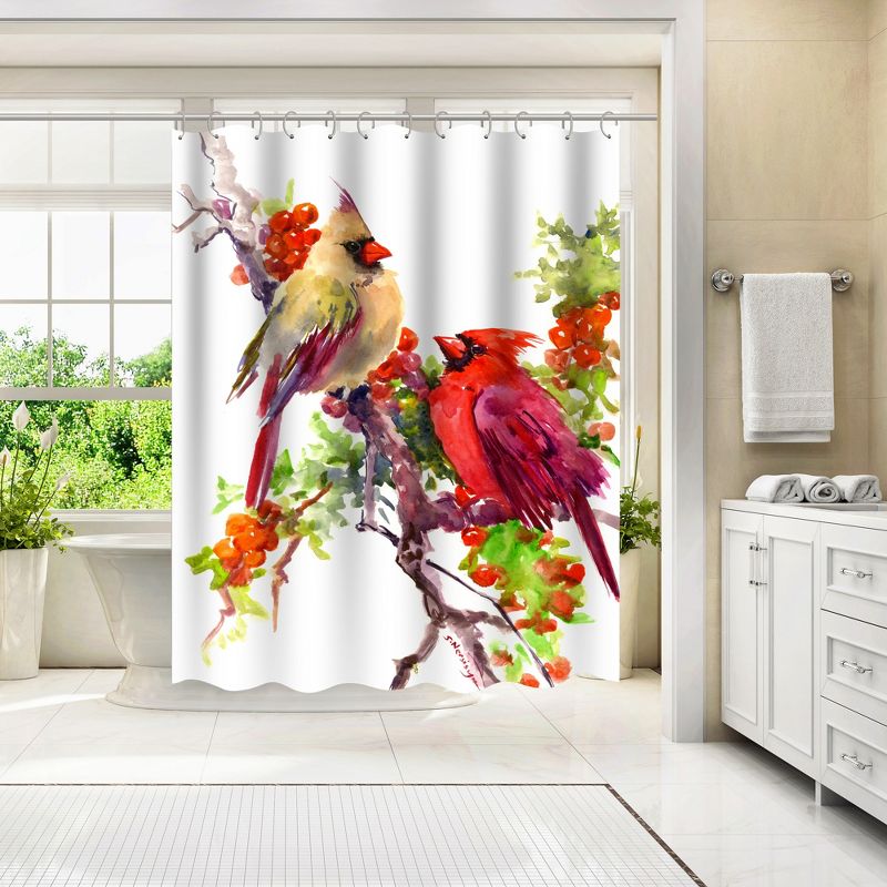 Americanflat 71" x 74" Shower Curtain, Cardinal Birds Suren by Suren Nersisyan, 4 of 9