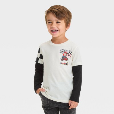 Image of Toddler Boys' Nintendo Super Mario Racing Collection Long Sleeve T-Shirt - Off-White 5T