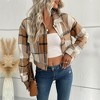 Jackets for Women Cropped Shacket Plaid Button Down Shirt Long Sleeve Flannel Coat Tops with Lapel Pocketes - 3 of 4