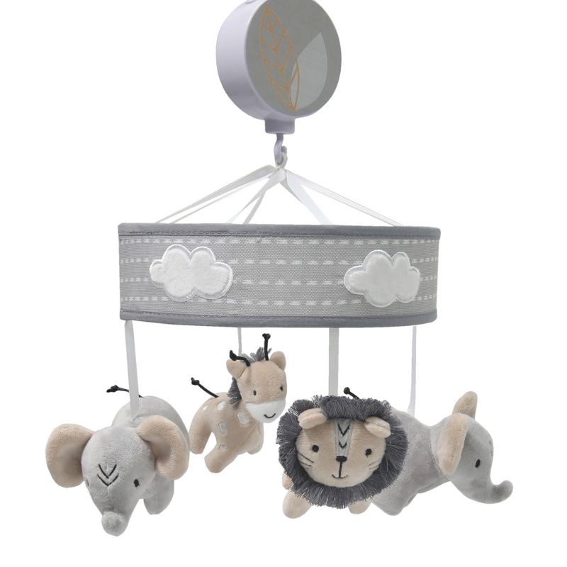 Lambs & Ivy Jungle Safari Musical Baby Crib Mobile - Gray, Beige, White, Animals, 2 of 8