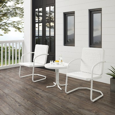 White Steel 3-Piece Outdoor Chair and Table Set