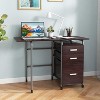 Tangkula Folding Computer Desk with 3 Storage Drawers Mobile Home Office Study Writing Desk w/ Wheels Space Saving Compact Desk Brown - 2 of 4