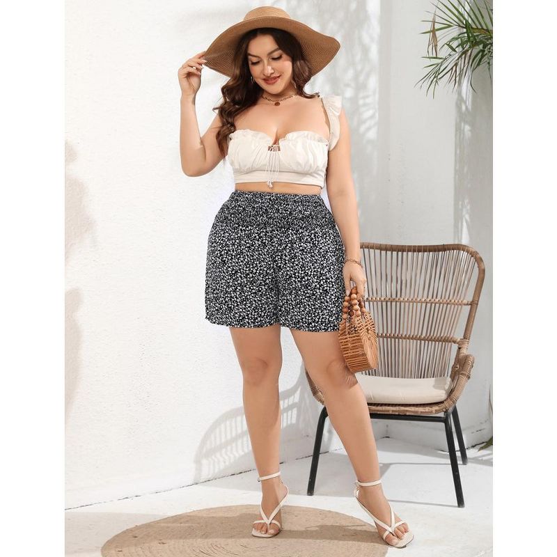 Women Plus Size Comfy Shorts Elastic High Waist Casual Summer Pleated Lounge Shorts, 4 of 6