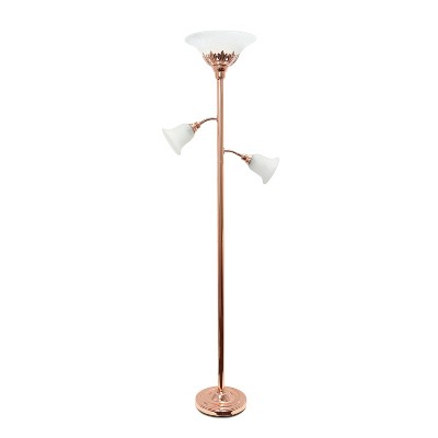 Torchiere Floor Lamp with 2 Reading Lights and Scalloped Glass Shades Rose Gold - Lalia Home