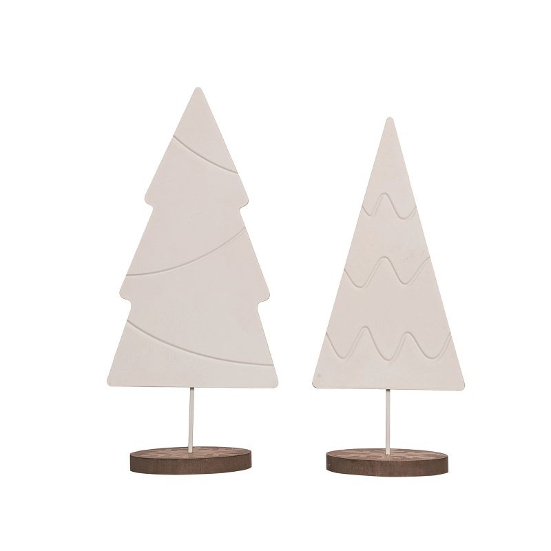 Transpac Wood 15.75 in. White Christmas Tree Decor Set of 2, 1 of 4