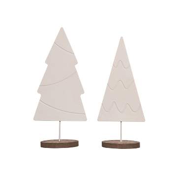 Transpac Wood 15.75 in. White Christmas Tree Decor Set of 2