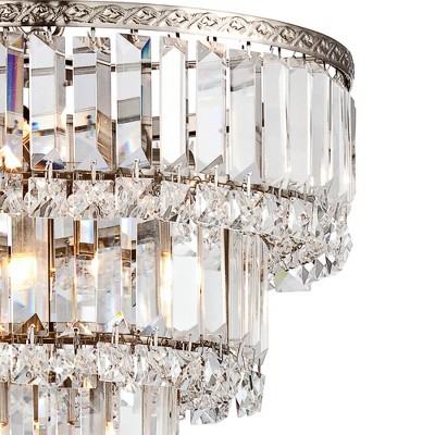 Satin Nickel 17" Modern Crystal Chandelier with Faceted Glass