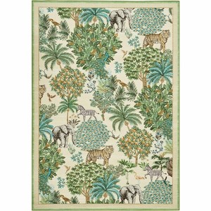 Jungle Print Washable Rug - Non-Slip Low Pile Stain Resistant Carpet for Living Room, Bedroom, Nursery, Playroom - 1 of 4