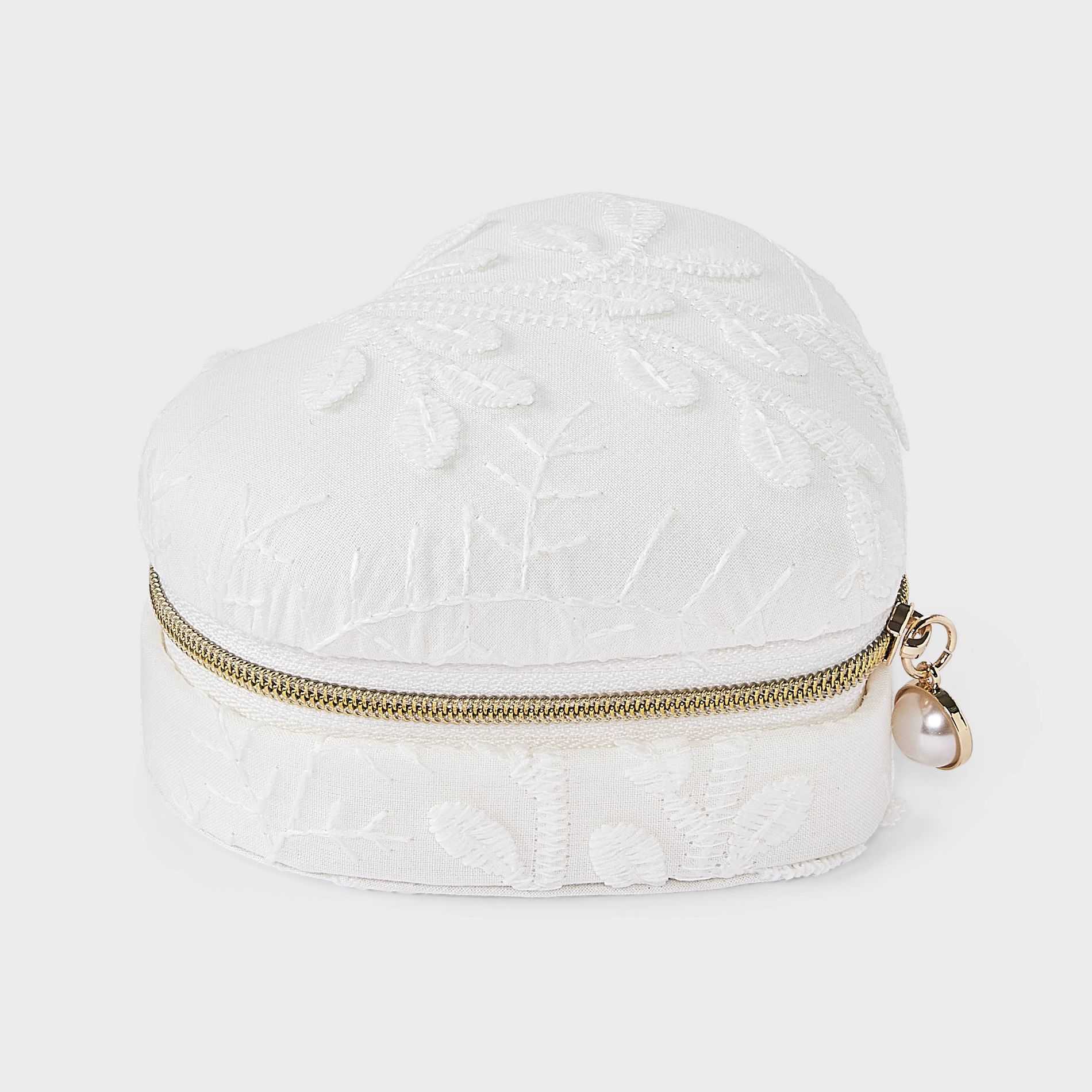 Embroidered Molded Heart Travel Jewelry Case - A New Day™ White
