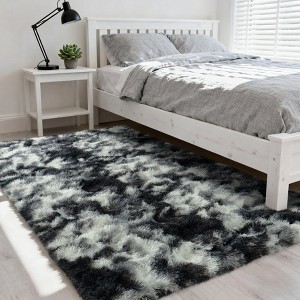 Extra Large Plush Shag Area Rug, 1.7" Thick Ultra Soft Non-Slip Tie-Dye Peacock Blue Mat - 1 of 4