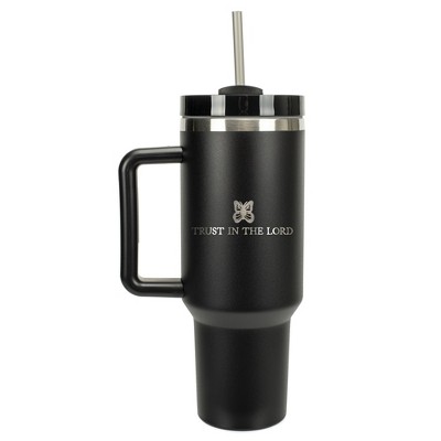 100 North Trust In The Lord Butterfly Wrap-Around 40 Oz. Stainless Steel Water Bottle Coffee Mug, Spill & Leak Resistant, Travel Tumbler with Handle,