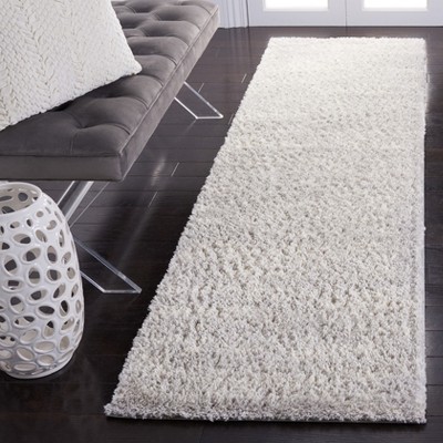 Grey and Ivory Flat Woven Shag Runner Rug