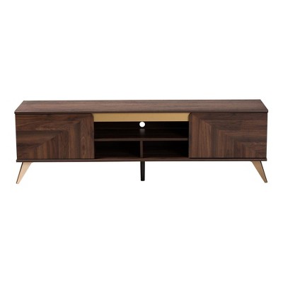 Graceland Walnut Brown Wood TV Stand with Gold Accents