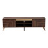 Graceland 2 Door Wooden TV Stand for TVs up to 58" Walnut Brown/Gold - Baxton Studio: Media Console with Open Shelves - 4 of 4