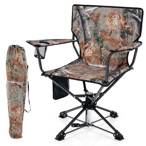 Tangkula 360° Swivel Hunting Seat Folding Swivel Blind Chair w/ Cup Holder & Storage Pocket Storage Bag Non-slip Foot Pads Outdoor Ground Hunting Chair - 1 of 4