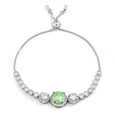 ShineHigh Adjustable Graduated CZ Bolo Style Tennis Bracelet for Women – 8.5-Inch Rhodium-Plated Slider Bracelet with Round-Cut Center Stone