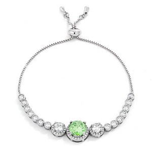 ShineHigh Adjustable Graduated CZ Bolo Style Tennis Bracelet for Women – 8.5-Inch Rhodium-Plated Slider Bracelet with Round-Cut Center Stone - 1 of 1