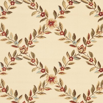 Ivory & Brown Floral Trellis 5' x 7' Easy-Care Synthetic Area Rug