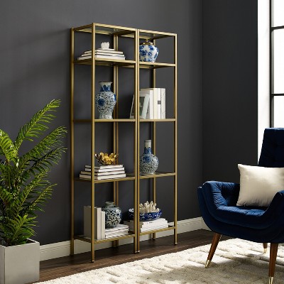 Elegant Antique Gold 79" Narrow Etagere with Tempered Glass Shelves