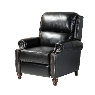 Elisabete Modern Wingback Genuine Leather Recliner with Vintage Nail Head Trim for Living Room and Bedroom  | ARTFUL LIVING DESIGN