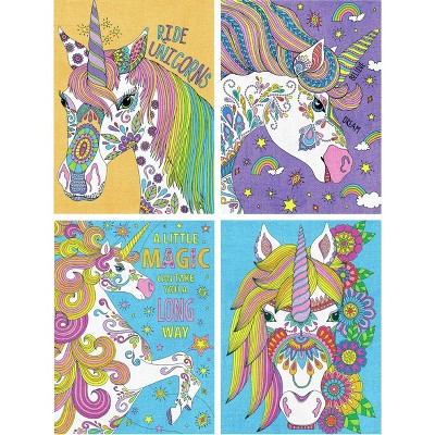 Pencil Works Color By Number Kit 9"X12" 4/Pkg-Unicorn Magic