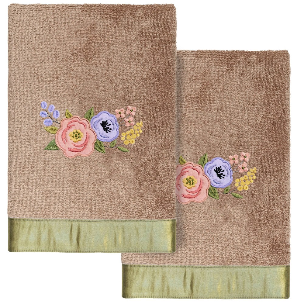 Photos - Towel 2pc Verano Design Embellished Hand  Set Cocoa - Linum Home Textiles: Floral Terry Bath Accessories