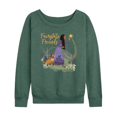 Women's - Disney - Fairytale Friends Lightweight French Terry Wide Neck Long Sleeve Shirt