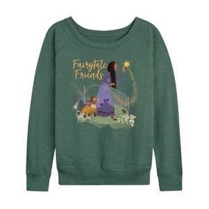 Women's - Disney - Fairytale Friends Lightweight French Terry Wide Neck Long Sleeve Shirt - 1 of 4