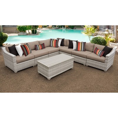 Fairmont 8pc Patio Sectional Seating Set with Cushions - Wheat - TK Classics