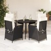 vidaXL 5 Piece Patio Dining Set - Black Poly Rattan/Cushions/Tempered Glass Tabletop/Adjustable Recliner - 2 of 4