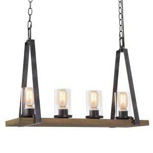 LNC Martin 4-Light 25.5" Farmhouse Linear Medium Chandelier, Brushed Black and Brown Wood - 1 of 4