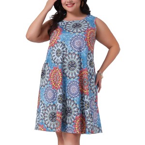 Agnes Orinda Women's Plus Size Boho Sleeveless Round Neck Midi Beach Sundress with Pocket - 1 of 4