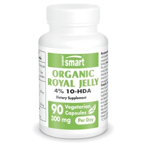 SuperSmart Organic Royal Jelly 300mg per Day (4% 10-HDA) - Freeze-Dried Fresh Royal Jelly Supplement | Non-GMO & Gluten Free - 90 Vegetarian Capsules - 1 of 1