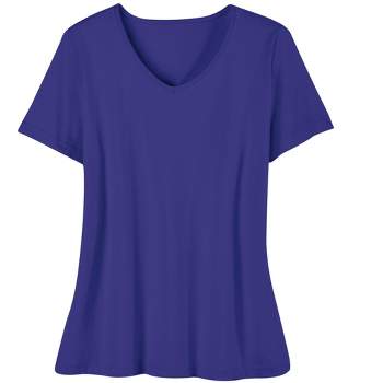 Collections Etc Soft Knit V-Neck Short-Sleeve Basic Cotton and Polyester Tee